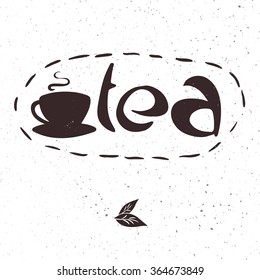 vector hand drawn lettering tea badge, labels, signs. Monochrome design with stylish elements