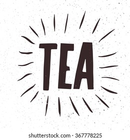 vector hand drawn lettering tea badge, labels, signs. Monochrome design with stylish elements