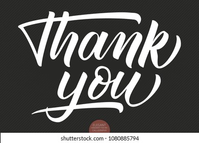 Vector hand drawn lettering Thank You. Elegant modern handwritten calligraphy with thankful quote. Vector Ink illustration. Typography poster on dark background. For cards, invitations, prints etc.