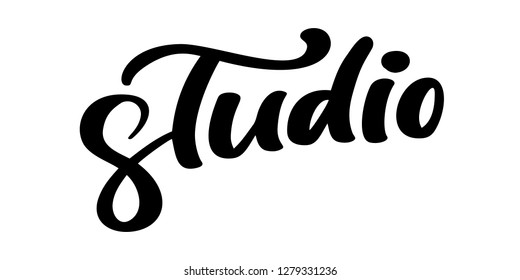 Vector hand drawn lettering word Studio. Elegant modern handwritten calligraphy quote on English. Ink illustration. Typography poster on white background. For cards, invitations, prints etc.