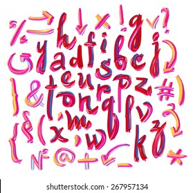 Vector hand drawn letters. Letters of the alphabet written with a oil paint.