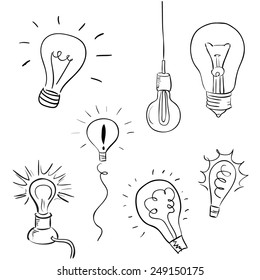 Vector Hand Drawn Light Bulbs, Concept Of Idea