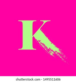 Vector hand drawn light green letter K on a pink background. Logo.
