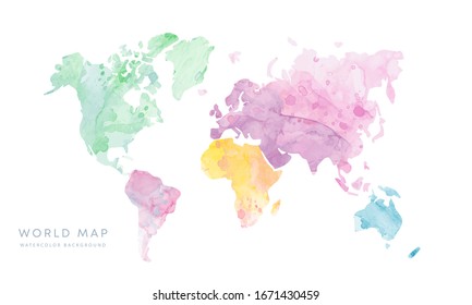 vector hand drawn light grunge watercolor world map isolated on white background color tour colour map nails hand texture europe world travel isolated colourful america abstract background scene paint