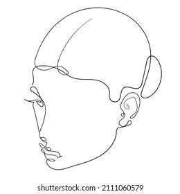 Vector hand drawn line art of a female head. Simple minimalist portrait of a young woman for label, logo or packaging design. Ballet dancer elegant face.