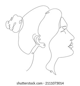 Vector hand drawn line art profile of a young girl. Minimalist female portrait for label, logo or packaging design.