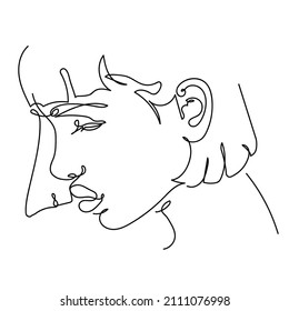 Vector hand drawn line art profile of a young girl with bob haircut. Minimalist female portrait for label, logo or packaging design.