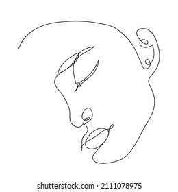 Vector hand drawn line art female face  Simple minimalist portrait sleeping young woman for label  logo packaging design  One line drawing 