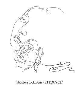 Vector  hand drawn line art of a female face with a rose. Minimalist one line portrait of a young woman for an avatar, print, label, logo or packaging design. 