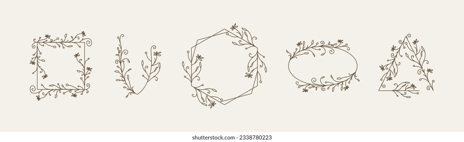 Vector Hand drawn line art floral frame for labels, wedding invitation by yuemartic
