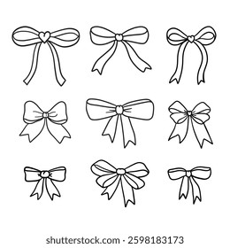 Vector hand drawn line art coquette bows