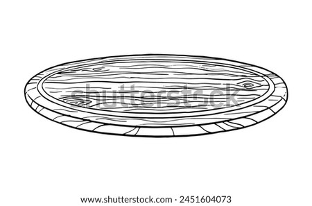 Vector hand drawn line art sketchy illustration of wooden round cutting board