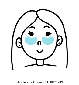 Caricatura de la línea dibujada por vectores Cute Sonrientes Chicas Enfrentadas con parches de ojos. Caricatura: Retrato de Doodle Femenino.