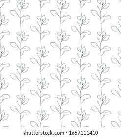 Vector Hand Drawn Line Drawing Doodle Floral Seamless Pattern with Wildflowers, Plants, Branches, Leaves. Design Elements Illustration. Branding. Swatch