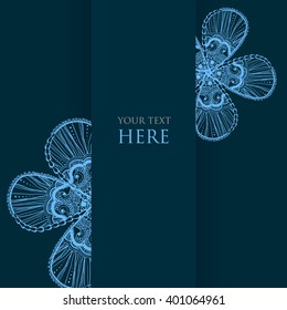 vector hand drawn line ornate blue flowers background