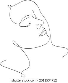 Arte lineal dibujado a mano con vectores, cara de mujer, línea continua, concepto de moda, belleza femenina minimalista. Imprimir, ilustración para camisetas, diseño, logotipo para cosméticos, etc.