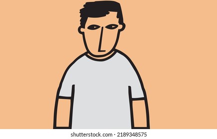 Vector hand drawn linear art, man face and body, continuous line, fashion concept.