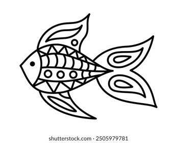 Vector hand drawn linear fish isolated on white background. Coloring page for kids