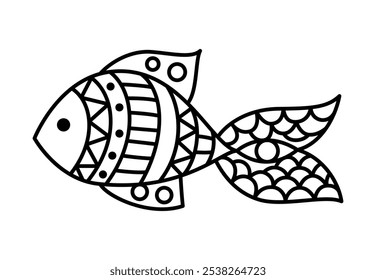 Vector hand drawn linear fish isolated on white. Coloring page for kids and adults