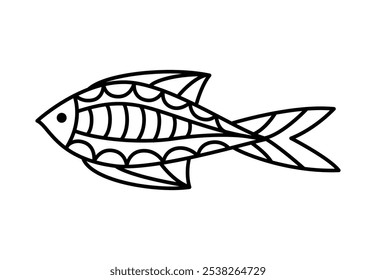 Vector hand drawn linear fish isolated on white background. Coloring page for kids