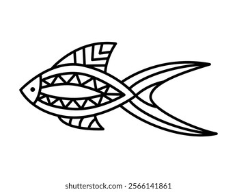 Vector hand drawn linear fish illustration. Bold coloring page with cartoon pet