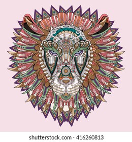 Vector hand drawn lion coloring page in exquisite style