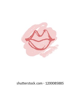 Vector hand drawn lips symbol, logo element template. Simple minimal lines style. Pastel colors makeup, brush strokes