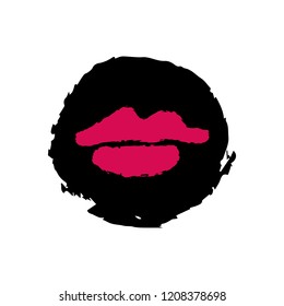 Vector hand drawn lips symbol, logo element template. Simple minimal lines style