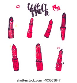 Vector hand drawn lipstick set. Can be used for promotion, logo, banners.