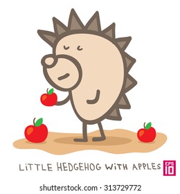 Vector hand drawn little hedgehog with apples illustration.
