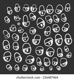 vector hand drawn locks set on black background