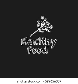Vector hand drawn logo. Healthy eat logotype. Vegan, natural food and drinks sign.. Farm market, store ico. 