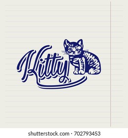 Vector hand drawn logo with a kitten