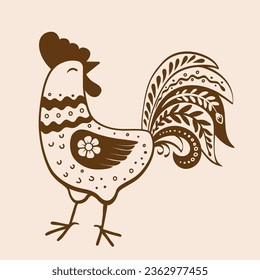 Vector hand drawn logo rooster in retro style. Ornate doodle of domestic birds svg
