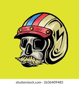 vector hand drawn logo skull with helmet premium