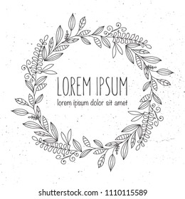 Vector hand drawn logo template. Wedding, family, children photographer logotypes. Vintage badges wreath. Hand sketched modern icons, labels.