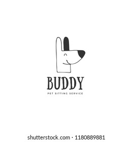 Vector hand drawn logo template for pets related business. Head of a happy dog. For pets related business. Illustration for pet shop or cafe, hotel or a dog walker, veterinary clinic.