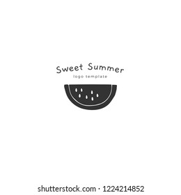 Vector hand drawn logo template, a watermelon. For badges, labels, logotypes and branding business identity. Perfect for grocery store, tropical bar, cafe or shop.