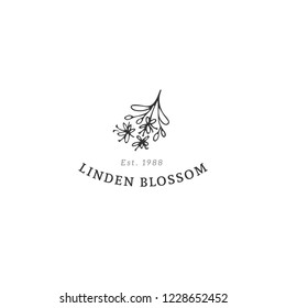 ベクター手描きのロゴテンプレート リンデンの花 料理教室のブログやウェブサイトなど ビジネスのブランド化やアイデンティティーを表す分離型シンボル キッチンと食べ物のテーマ のベクター画像素材 ロイヤリティフリー