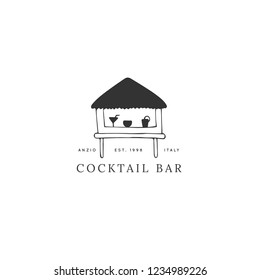 Vector hand drawn logo template, a cocktail beach bar. For badges, labels, logotypes and branding business identity. Perfect for beach cafe.