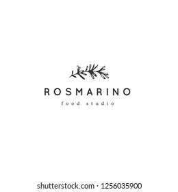 Vector hand drawn logo template, a sprig of rosemary. Isolated symbol for business branding and identity, for food blogs and websites, for cooking classes. Kitchen and food theme.