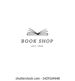 Vector hand drawn logo template, open book. Publishing, writing and copywrite theme. For writers, copywriters and publishers, for journalists and bloggers. For business identity and branding.