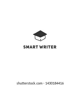 Vector hand drawn logo template, a graduate school hat with a pen tip. Writing, copywrite and publishing theme. For writers, and copywriters, for journalists and bloggers.