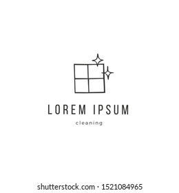 Vector hand drawn logo template with clean window. Housekeeping and home repairs theme. For business identity and branding, for household stores and cleaning companies.