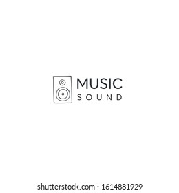 Vector hand drawn logo template with a load speaker. Music theme. For business identity and branding, for music shops and cafe, sound record studios, for musicians, djs and singers.
