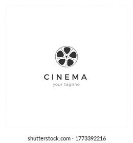 Vector hand drawn logo template with a bobbin. Cinema isolated object, cinematography illustration. For branding and business identity. For movie houses, shops and cafe, for car cinema.