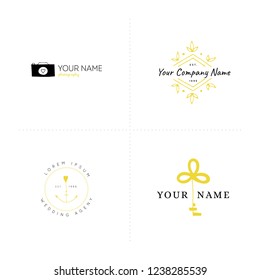 Vector hand drawn logo templates. Romantic and wedding feminine logo elements. Isolated symbols for greeting cards, business branding and identity, overlays.