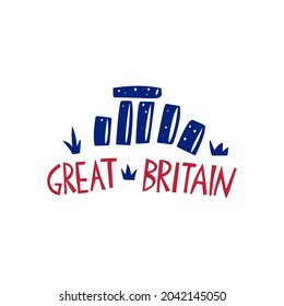 Vector hand drawn logo for United Kingdom. Travel illustration of Great Britain. Hand drawn lettering illustration. Britain landmark