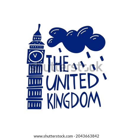 Vector hand drawn logo for United Kingdom. Travel illustration of Great Britain. Hand drawn lettering illustration. Britain landmark