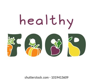 Vector hand drawn logo with vegetables. Healthy food.